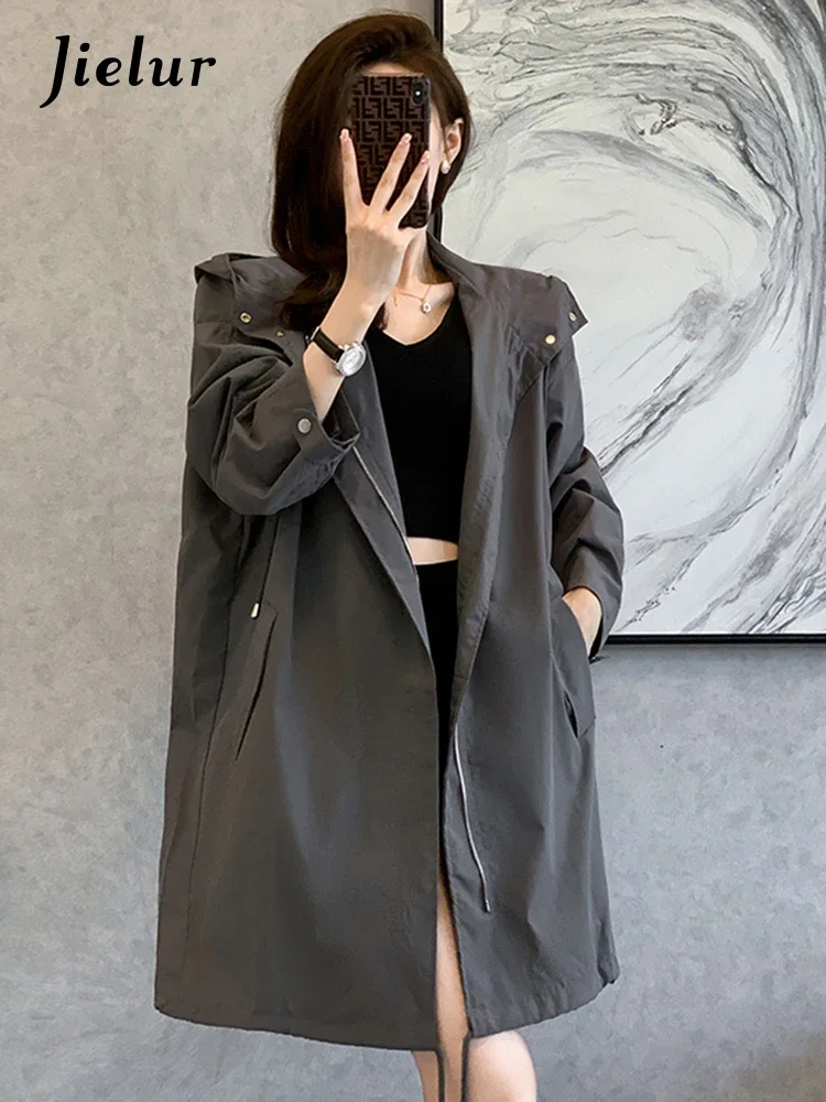Jielur New Loose Hooded Basic Women's Trench Coat Solid Color Slim Casual Winter Fashion Simple Female Trench Chic Office Ladies
Jielur New Loose Hooded Basic Women's Trench Coat Solid Color Slim Casual Winter Fashion Simple Female Trench Chic Office Ladies