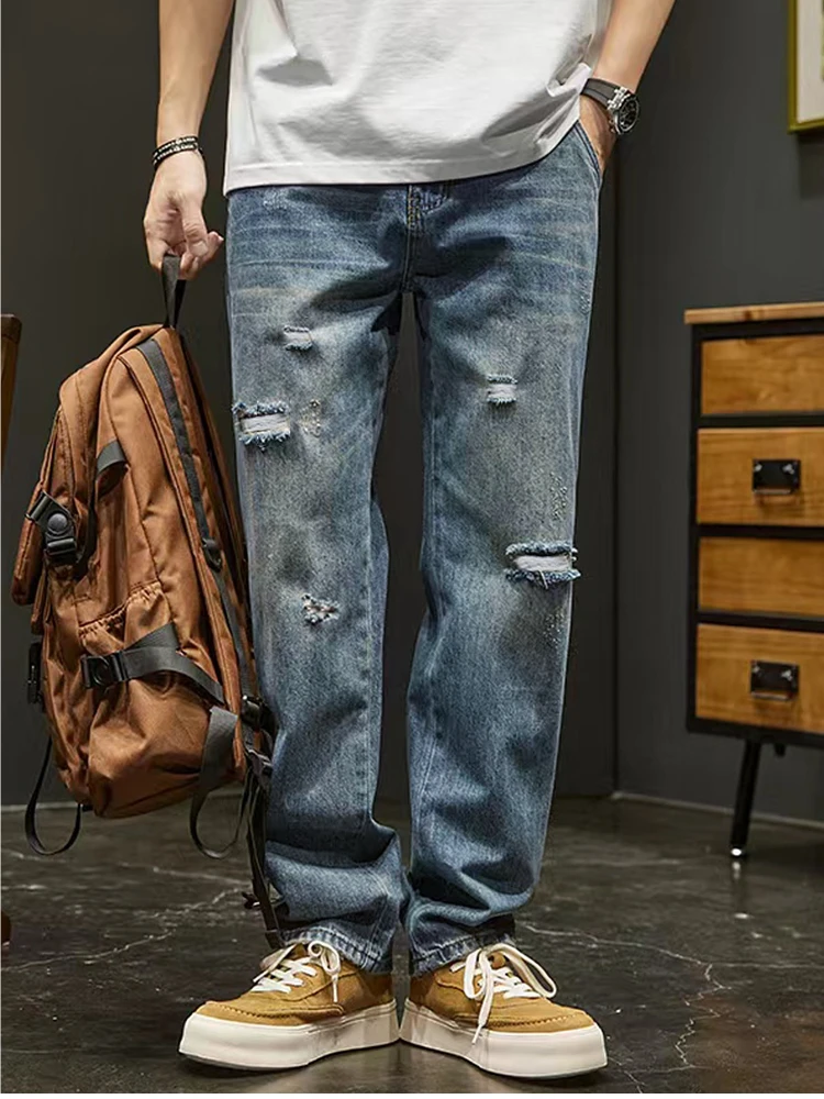 Autumn Men's Straight Ripped Jeans Casual Vintage Loose Comfortable Trousers Male Youth Wide-leg Vintage Denim Pants
Autumn Men's Straight Ripped Jeans Casual Vintage Loose Comfortable Trousers Male Youth Wide-leg Vintage Denim Pants