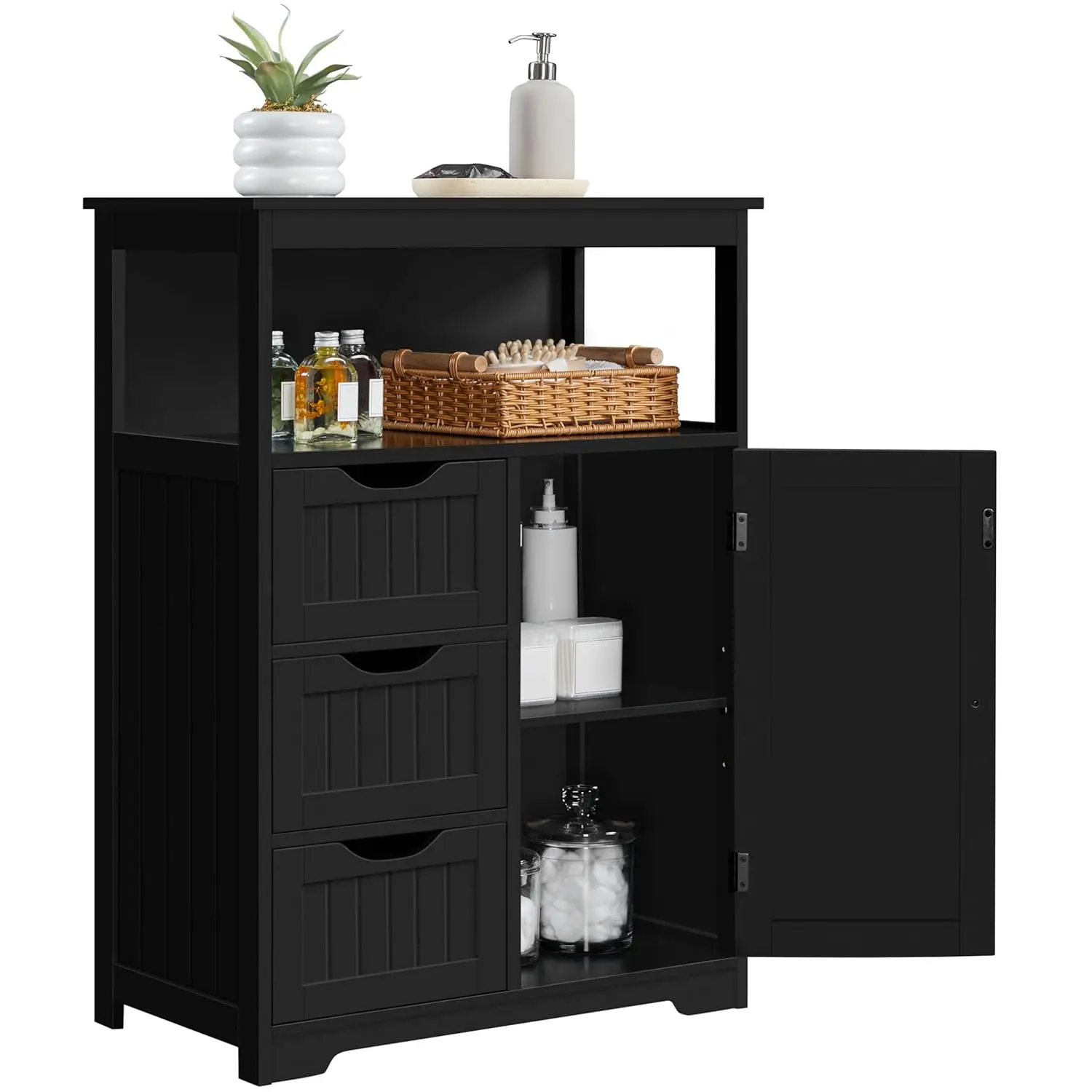 Black Bathroom Floor Cabinet Freestanding Organizer with Door 3 Drawers Adjustable Shelf 35.5in Height, Customized
Black Bathroom Floor Cabinet Freestanding Organizer with Door 3 Drawers Adjustable Shelf 35.5in Height, Customized