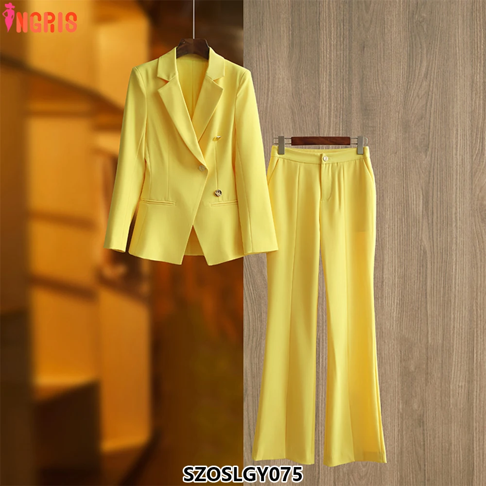 Single button trouser suit stylish office ladies suit jacket and flared pants-SZOSLGY075
Single button trouser suit stylish office ladies suit jacket and flared pants-SZOSLGY075