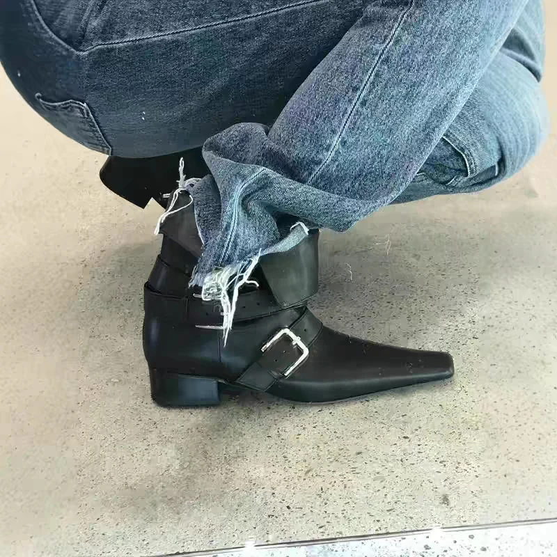 Новинка 2025, женские ботинки до середины икры на каблуке, дизайнерская кожаная обувь на массивном каблуке, осенние модные готические ботинки, туфли-лодочки Женские Ботинки 
Новинка 2025, женские ботинки до середины икры на каблуке, дизайнерская кожаная обувь на массивном каблуке, осенние модные готические ботинки, туфли-лодочки Женские Ботинки