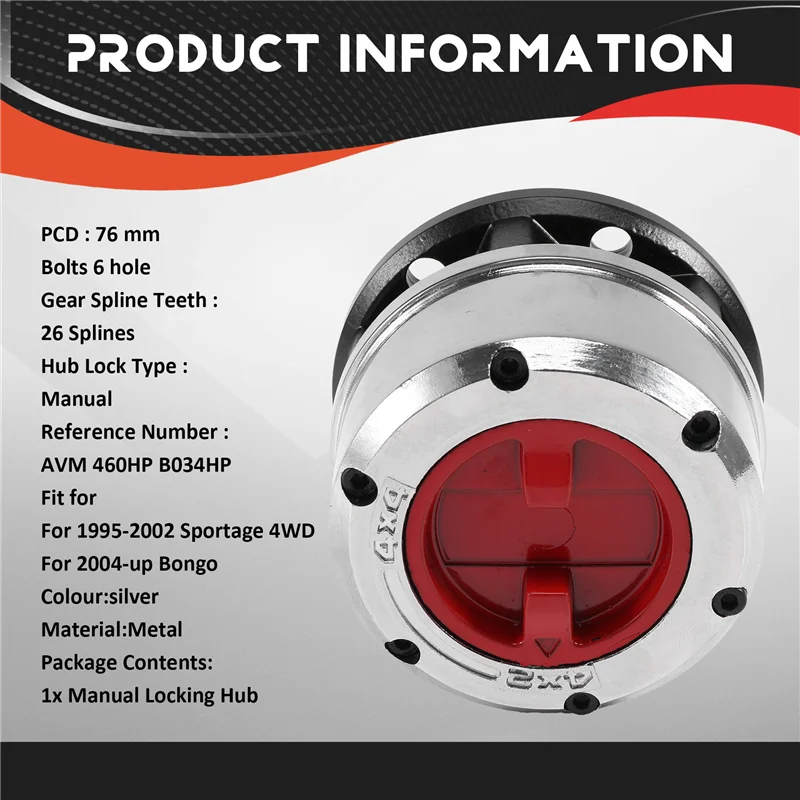 New 26 Spline Manual Wheel Locking Hubs Lock AVM460HP B034HP For KIA Sportage 4WD 1995-2002 Retona Bongo-A67F
New 26 Spline Manual Wheel Locking Hubs Lock AVM460HP B034HP For KIA Sportage 4WD 1995-2002 Retona Bongo-A67F