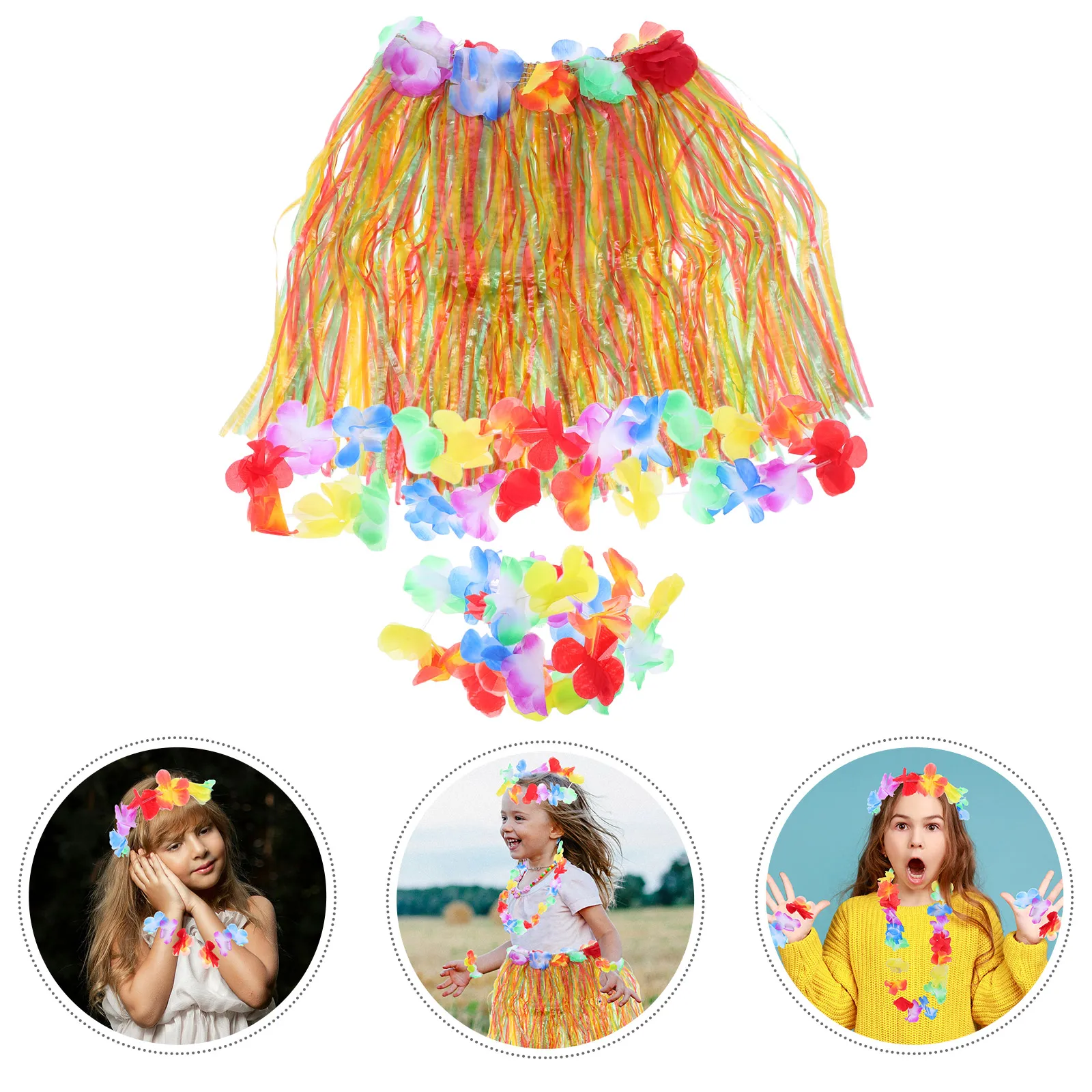 Colorful Hawaiian Hula Skirt Set For Kids Luau Party Costume Accessories With Flower Headdress Bracelets Hanging Garland
Colorful Hawaiian Hula Skirt Set For Kids Luau Party Costume Accessories With Flower Headdress Bracelets Hanging Garland