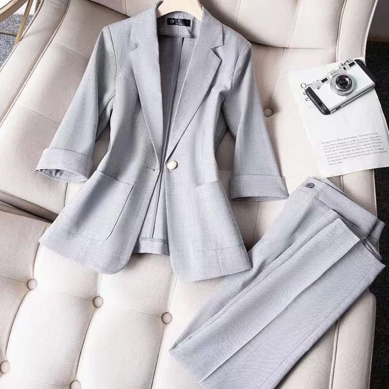 New Women's Blazer Suits Korean Chic Elegant Spring Summer Fashion Professional Suit Coat+Trousers Two Piece Set Female Clothing
New Women's Blazer Suits Korean Chic Elegant Spring Summer Fashion Professional Suit Coat+Trousers Two Piece Set Female Clothing