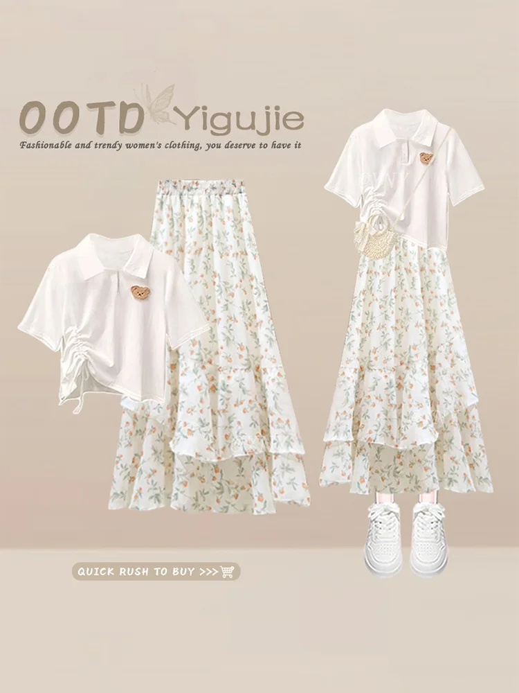 Elegant Floral Print Neck Short Sleeve Two-Piece Set Women's Summer Slimming High-End Feelings Skirt And Top Ensemble
Elegant Floral Print Neck Short Sleeve Two-Piece Set Women's Summer Slimming High-End Feelings Skirt And Top Ensemble