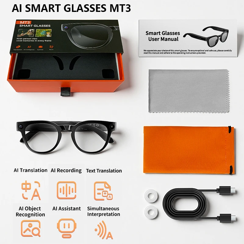 New 4K Smart AI Glasses MT3 800W pixel AI Shooting Camera HD Photo Video Voice Call Translation Waterproof Bluetooth AI Glasses
New 4K Smart AI Glasses MT3 800W pixel AI Shooting Camera HD Photo Video Voice Call Translation Waterproof Bluetooth AI Glasses