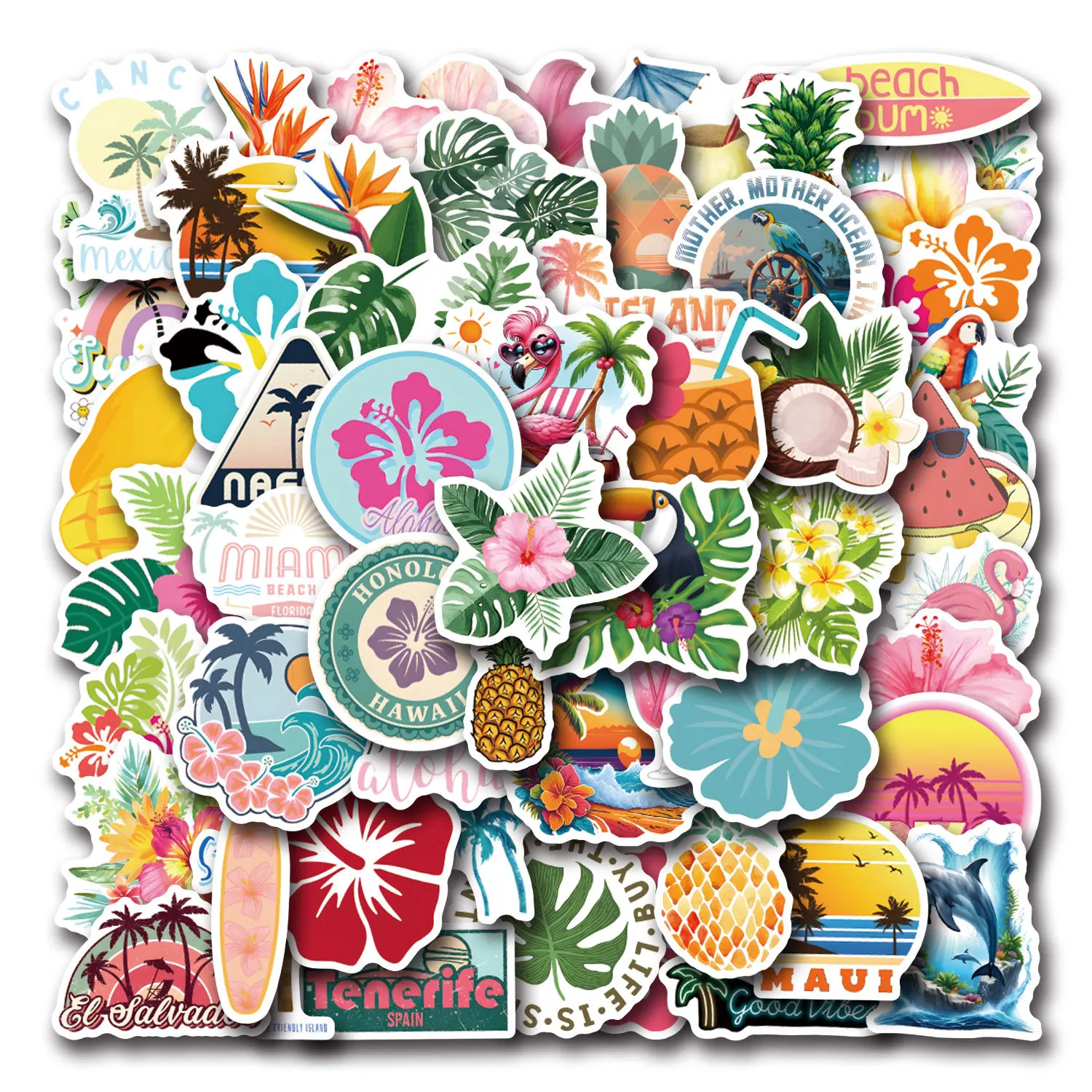 110PCS Pieces of Tropical Beach Island Living Stickers - Bright Cartoon Palm Tree, Hibiscus and Pineapple Pattern, Matte Self-
110PCS Pieces of Tropical Beach Island Living Stickers - Bright Cartoon Palm Tree, Hibiscus and Pineapple Pattern, Matte Self-