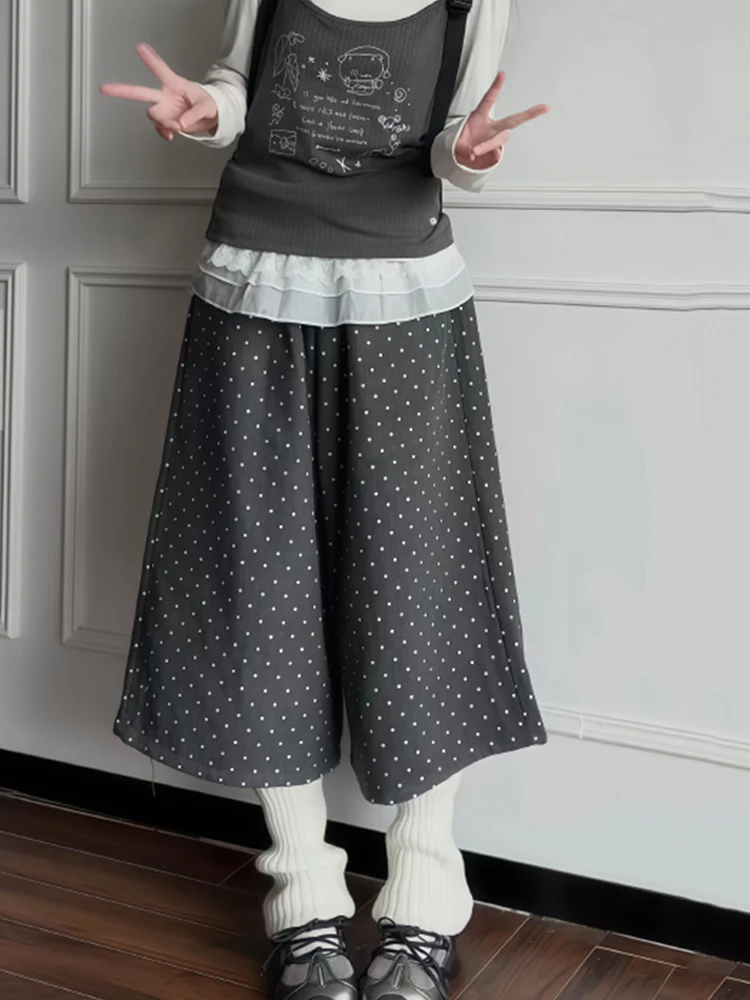 Retro gray polka dot seven cropped pants women in winter loose lazy and relaxed straight leg high waisted wide leg pants
Retro gray polka dot seven cropped pants women in winter loose lazy and relaxed straight leg high waisted wide leg pants