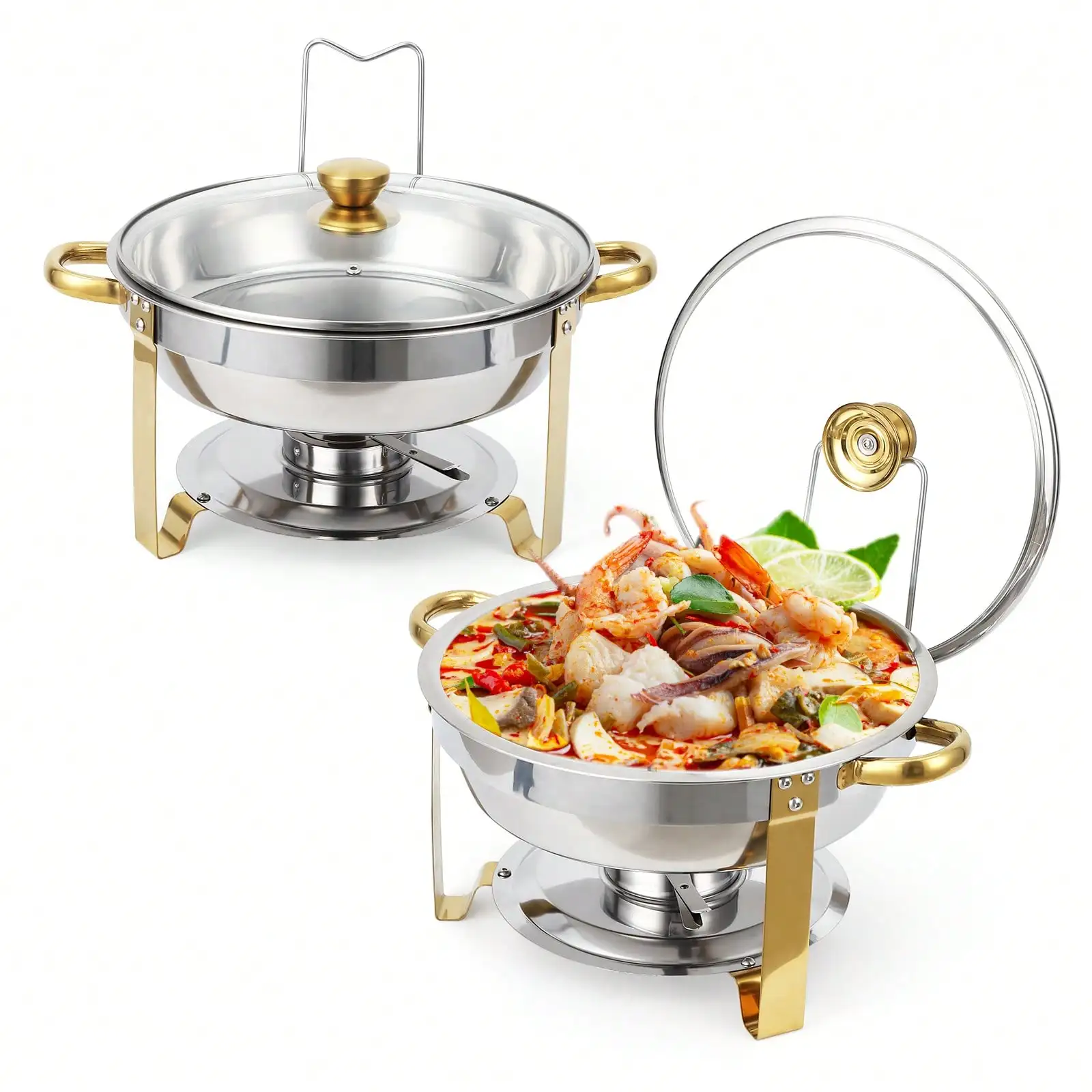 CuisinSmart Набор из 2-х круглых мармитов для фуршета, 5QT, из нержавеющей стали, с держателем для крышки и стеклянной крышкой, для вечеринок, свадеб, мероприятий
CuisinSmart Набор из 2-х круглых мармитов для фуршета, 5QT, из нержавеющей стали, с держателем для крышки и стеклянной крышкой, для вечеринок, свадеб, мероприятий