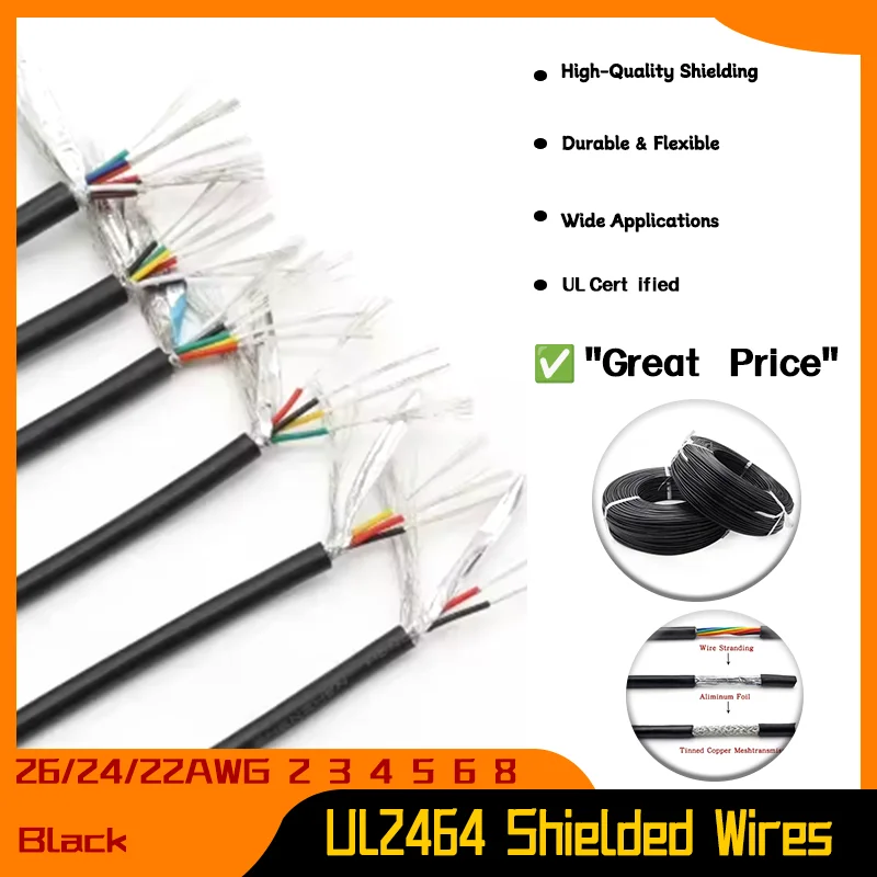 Cores Channel Audio Line Copper Signal Control Cable Sheathed Wire 2/5/10M Black UL2464 Shielded Wires 26/24/22AWG 2 3 4 5 6 8
Cores Channel Audio Line Copper Signal Control Cable Sheathed Wire 2/5/10M Black UL2464 Shielded Wires 26/24/22AWG 2 3 4 5 6 8