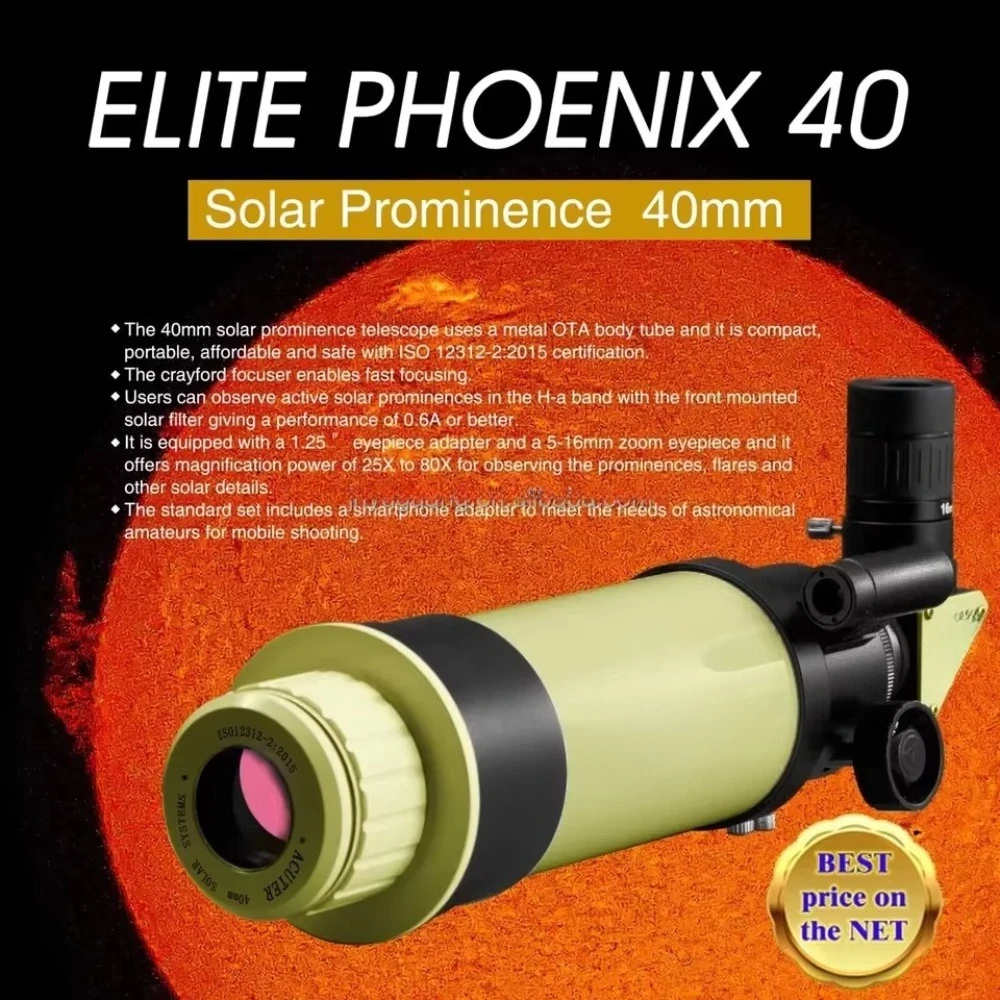 Acuter Elite Phoenix 40 40MM F/10 H-alpha SOLAR TELESCOPE Промокание наблюдения
Acuter Elite Phoenix 40 40MM F/10 H-alpha SOLAR TELESCOPE Промокание наблюдения