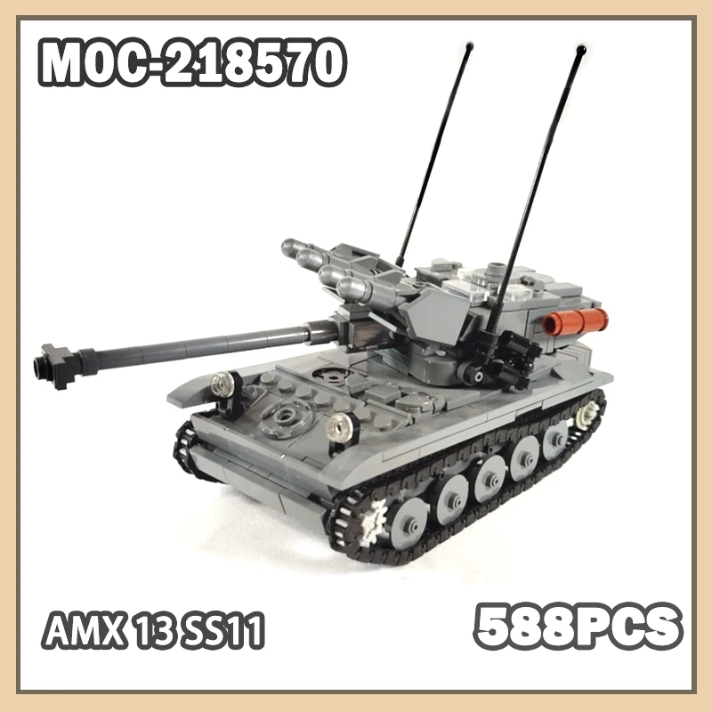 MOC- 218570 WW2 AMX 13 SS11 Строительные блоки Военный французский танк Фигурки солдат Армейские кирпичи Игрушки для мальчиков Подарки Рождество 588 шт.
MOC- 218570 WW2 AMX 13 SS11 Строительные блоки Военный французский танк Фигурки солдат Армейские кирпичи Игрушки для мальчиков Подарки Рождество 588 шт.