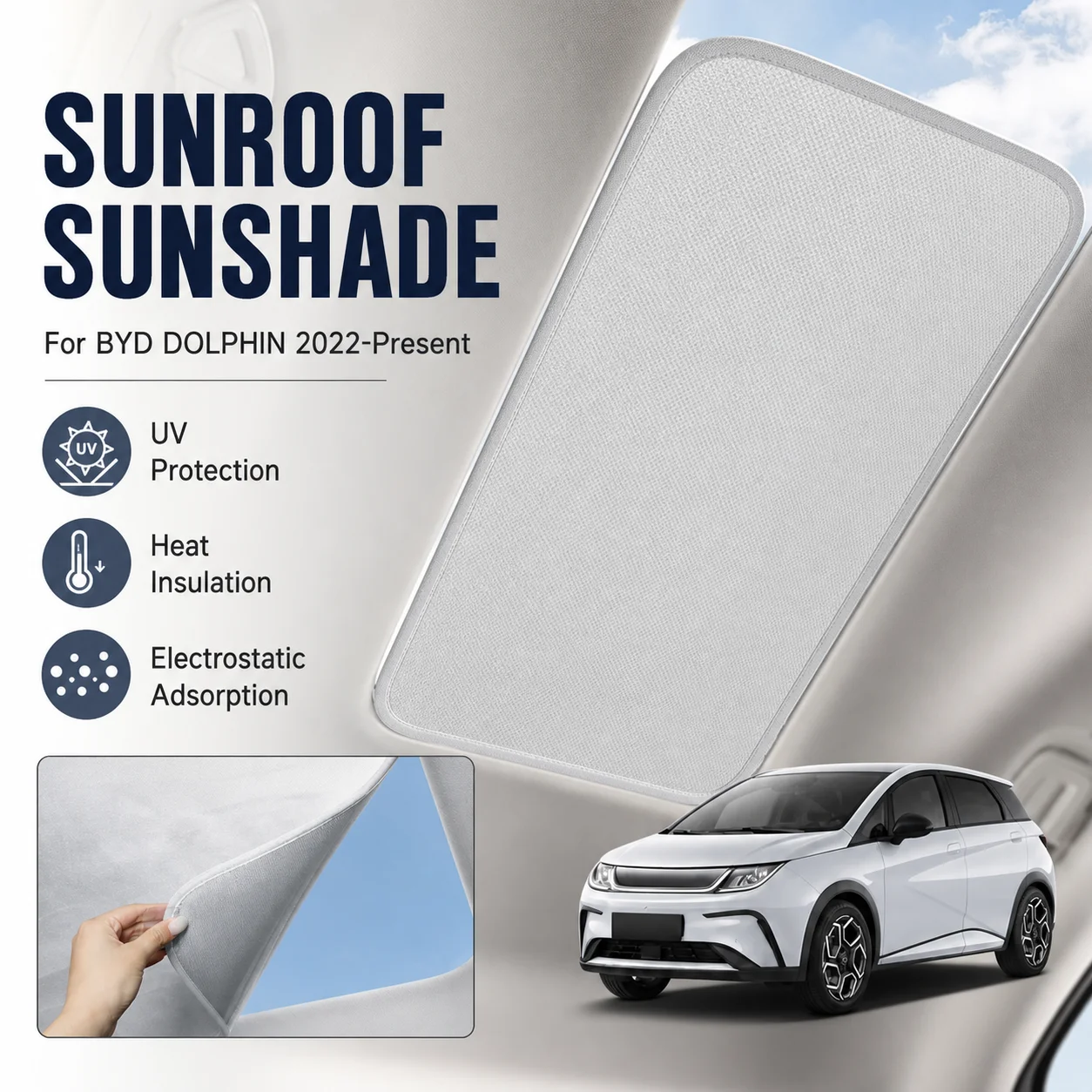 Car Suede Fabric Anti-uv Electrostatic Adsorption Sunroof Sunshade For BYD DOLPHIN 2022-Present Auto Heat Insulation Skylight
Car Suede Fabric Anti-uv Electrostatic Adsorption Sunroof Sunshade For BYD DOLPHIN 2022-Present Auto Heat Insulation Skylight