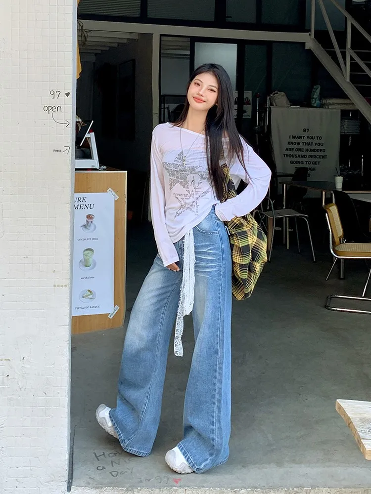 American Street Style Wide Leg Bell Bottom Jeans Women's Spring Design Loose Not Legging Wide Leg Floor-Length Pants
American Street Style Wide Leg Bell Bottom Jeans Women's Spring Design Loose Not Legging Wide Leg Floor-Length Pants