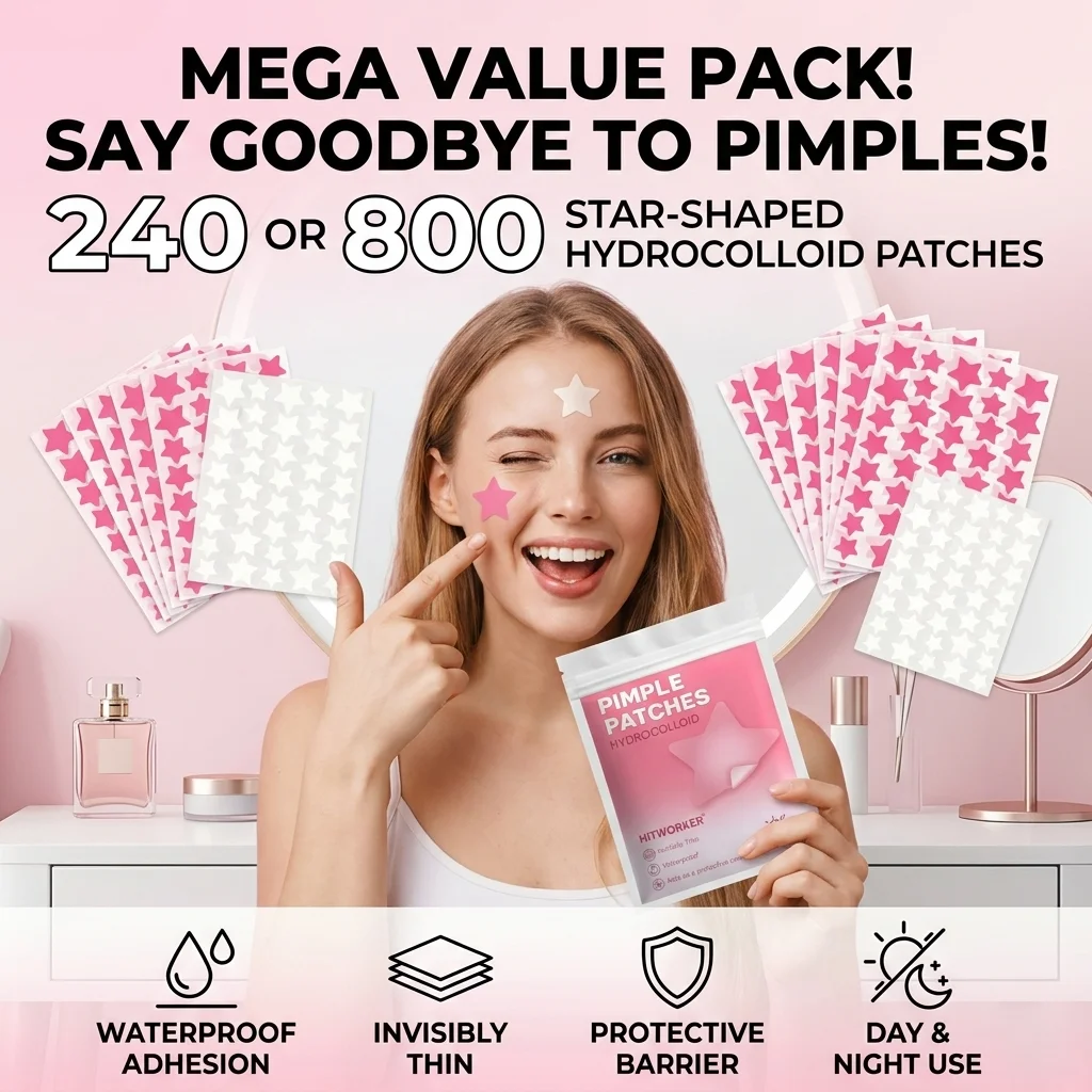240/800pcs Pink and White Star Shape Acne Patches, 2 Sizes, Covers Acne, Conceals Blemishes, Cleanses Skin, Adhesive Patches
240/800pcs Pink and White Star Shape Acne Patches, 2 Sizes, Covers Acne, Conceals Blemishes, Cleanses Skin, Adhesive Patches