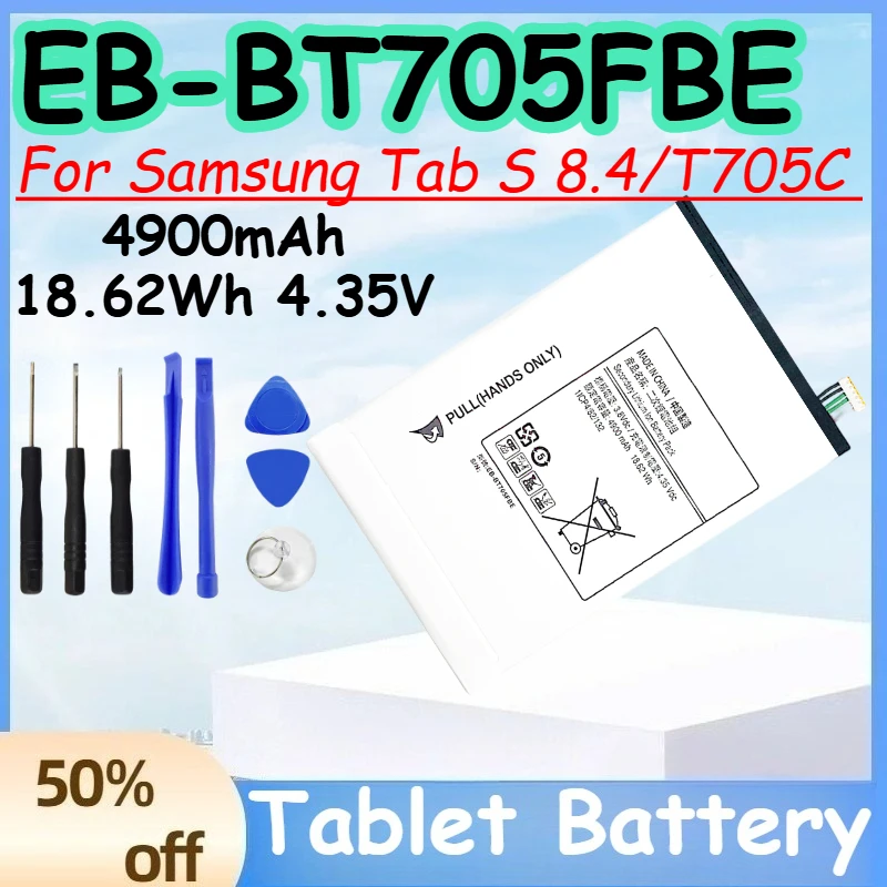EB-BT705FBE 4900mAh 18.62Wh 4.35V Battery for Samsung Tab S 8.4/T705C Replace Tablet Battery+Free Tools
EB-BT705FBE 4900mAh 18.62Wh 4.35V Battery for Samsung Tab S 8.4/T705C Replace Tablet Battery+Free Tools