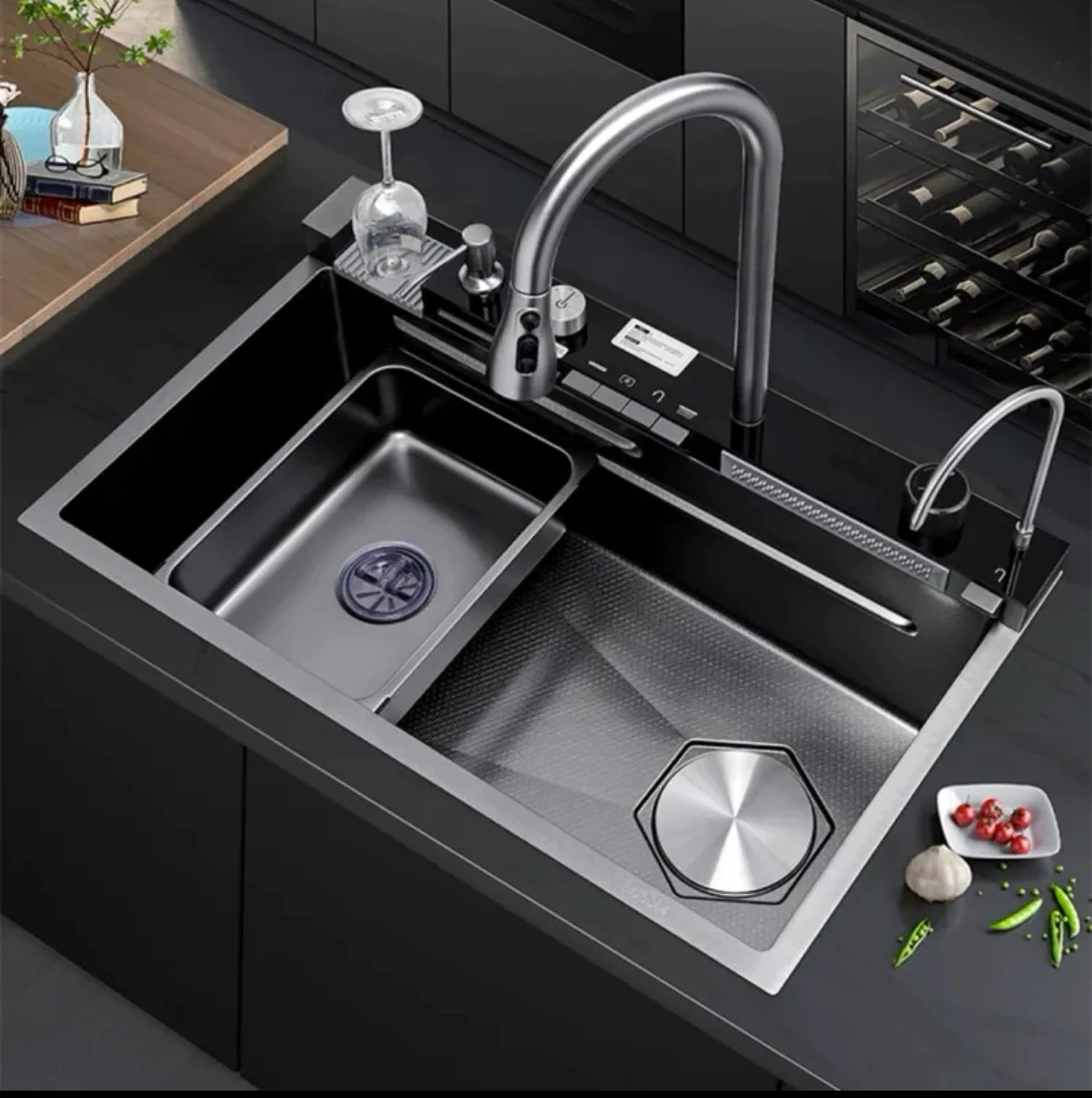Multifunctional Nano Black Whale Waterfall Stainless Steel Kitchen Sink With Modern Pull Out Faucet
Multifunctional Nano Black Whale Waterfall Stainless Steel Kitchen Sink With Modern Pull Out Faucet