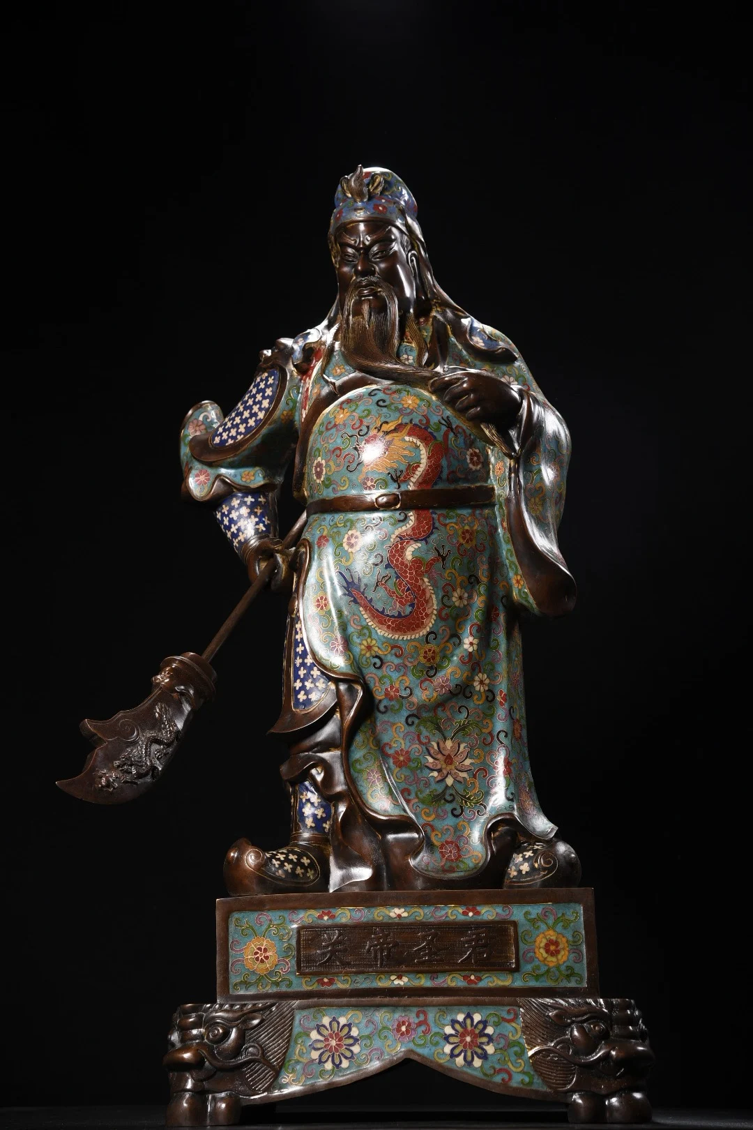 31"Tibetan Temple Collection Old Bronze Cloisonne Enamel Guan Yu Guan Yunchang Door God Lifting Knife base Worship Hall
31"Tibetan Temple Collection Old Bronze Cloisonne Enamel Guan Yu Guan Yunchang Door God Lifting Knife base Worship Hall