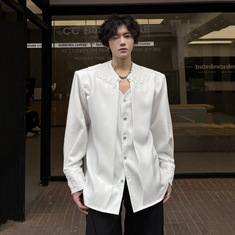 Korean Style Men's Shirt Fake Two-piece Design Single Breasted Men Lace Button Shoulder Pad Long Sleeve Shirts New 9W3092
Korean Style Men's Shirt Fake Two-piece Design Single Breasted Men Lace Button Shoulder Pad Long Sleeve Shirts New 9W3092