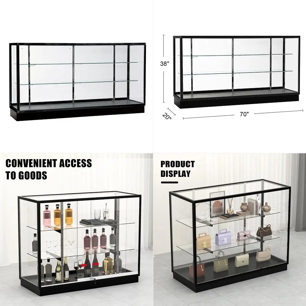 Wood Display Cabinet with Glass Doors, 69 Tall Curio Cabinet with LED Lights, Glass Display Case with Storage and 3 Shelves for
Wood Display Cabinet with Glass Doors, 69 Tall Curio Cabinet with LED Lights, Glass Display Case with Storage and 3 Shelves for