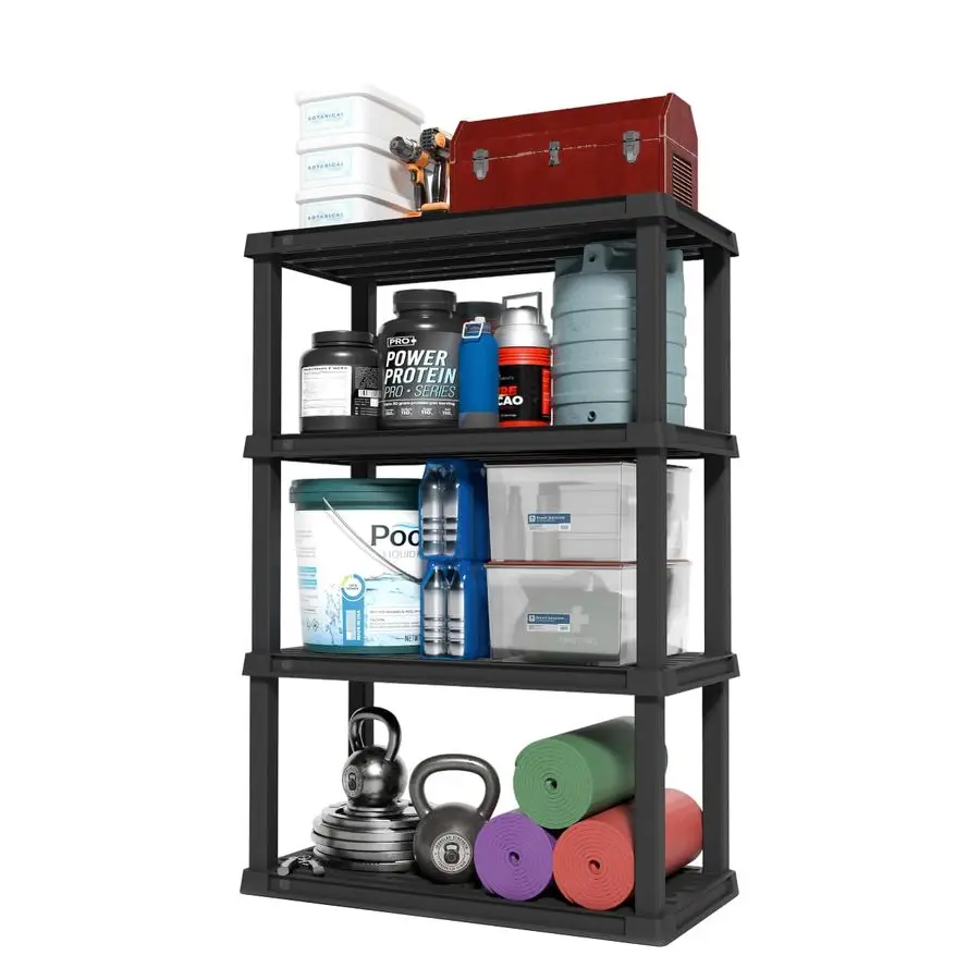USA 4Shelf Heavy Duty Plastic Storage Shelves, 600lb Capacity, 56 H x 36 W x 18 D, Large Modular Shelving Unit Storage Organizer
USA 4Shelf Heavy Duty Plastic Storage Shelves, 600lb Capacity, 56 H x 36 W x 18 D, Large Modular Shelving Unit Storage Organizer