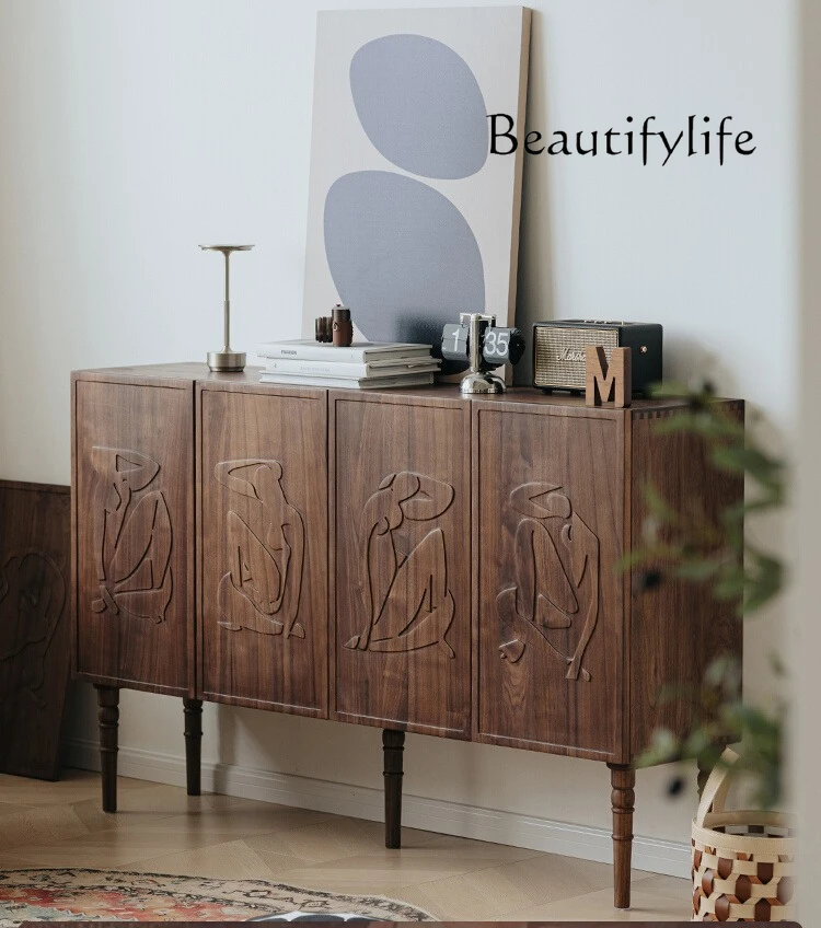 Living room dining side cabinet black walnut solid wood retro storage designer high-end creative art
Living room dining side cabinet black walnut solid wood retro storage designer high-end creative art
