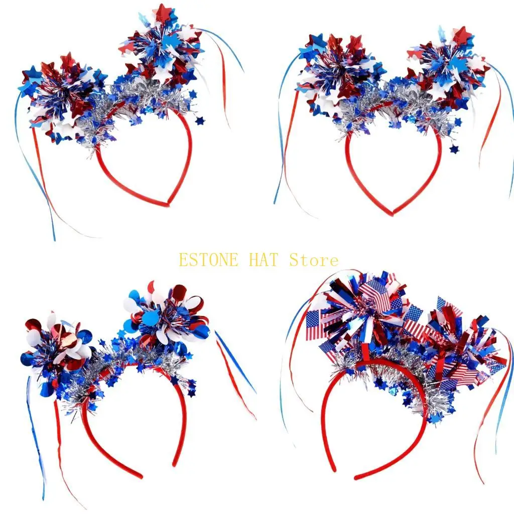 49MF US Glitters Patriotic Headbands With Colorful Ribbons For National Holiday
49MF US Glitters Patriotic Headbands With Colorful Ribbons For National Holiday