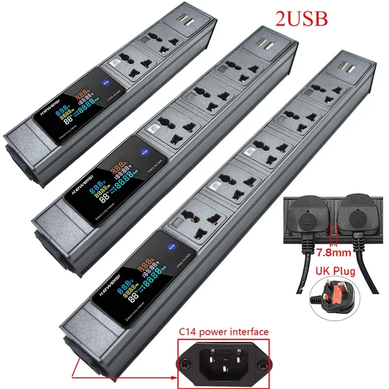 Power Strip 2USB Ports 2/3/4/5/6/7/8/9/10/11Ways Universal Socket C14 interface Voltmeter Ammeter KWS Power Energy Meter
Power Strip 2USB Ports 2/3/4/5/6/7/8/9/10/11Ways Universal Socket C14 interface Voltmeter Ammeter KWS Power Energy Meter