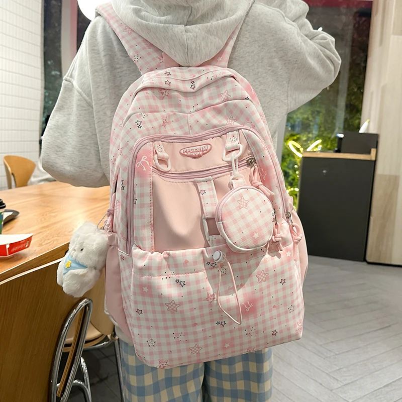 Women's Plaid Star Print Canvas Backpack Small Pouch Decor Plush Charm Adjustable Strap Casual Daily School Bag 2026 New Trend
Women's Plaid Star Print Canvas Backpack Small Pouch Decor Plush Charm Adjustable Strap Casual Daily School Bag 2026 New Trend