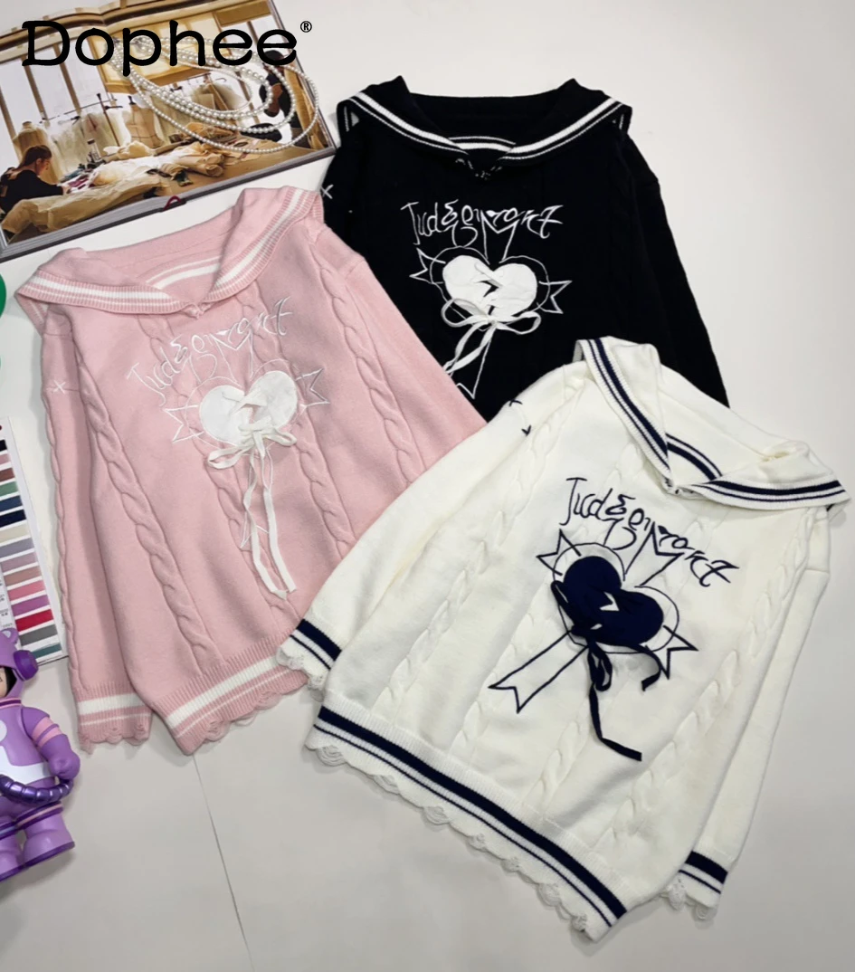 Japanese College Style Embroidery Strap Bow Fashion Pullover Sweater Female Student 2024 Autumn New Kawaii Clothes Sweaters
Japanese College Style Embroidery Strap Bow Fashion Pullover Sweater Female Student 2024 Autumn New Kawaii Clothes Sweaters