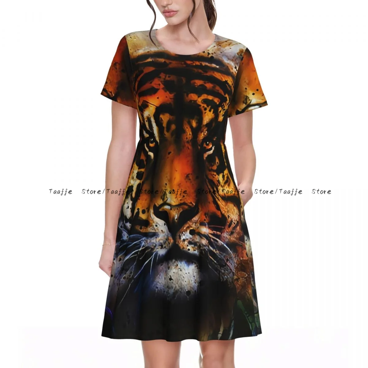 Elegant Women Dress Tiger Face Portrait Turn-down Collar Short Sleeve Body-Shaping Street Robe
Elegant Women Dress Tiger Face Portrait Turn-down Collar Short Sleeve Body-Shaping Street Robe