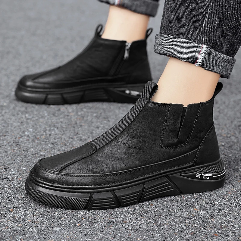 Fashionable Men's Boots Solid Color Round Casual Versatile Men's Flat Bottomed Workwear BootsTrendy British Style High Top Casua
Fashionable Men's Boots Solid Color Round Casual Versatile Men's Flat Bottomed Workwear BootsTrendy British Style High Top Casua