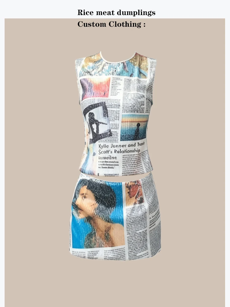 Summer Fashion Outfit Women's Sequin Newspaper Pattern Splicing Print Top Half Skirt Set Unique Style Bright Sparkling Look
Summer Fashion Outfit Women's Sequin Newspaper Pattern Splicing Print Top Half Skirt Set Unique Style Bright Sparkling Look