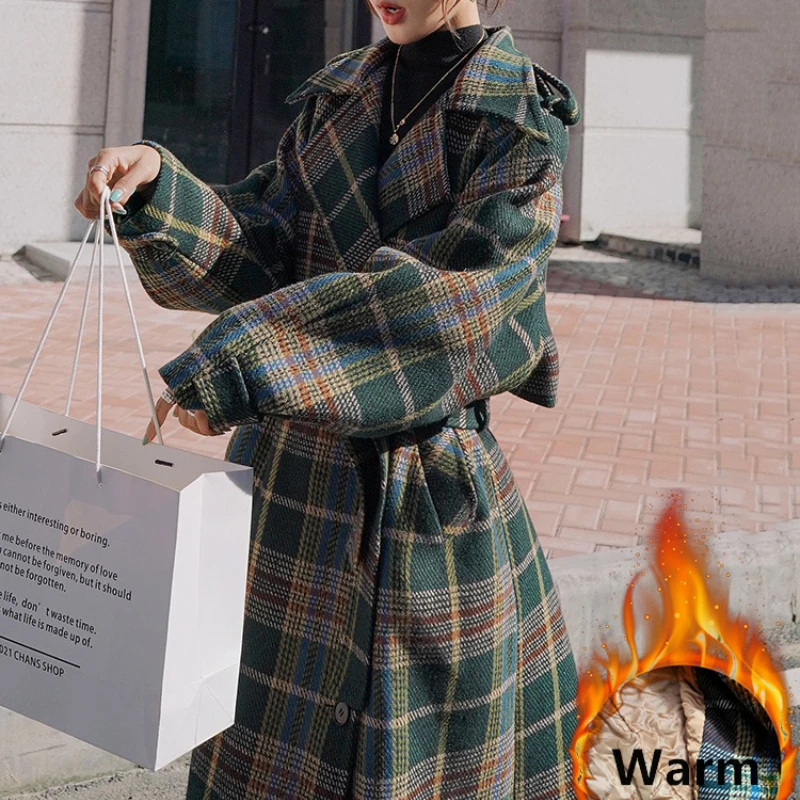 Vintage Plaid Tweed Long Woolen Coats Women Winter Loose Wool Blend Thicken Jackets Korean Warm Cotton Padded Lined Casacos L228
Vintage Plaid Tweed Long Woolen Coats Women Winter Loose Wool Blend Thicken Jackets Korean Warm Cotton Padded Lined Casacos L228