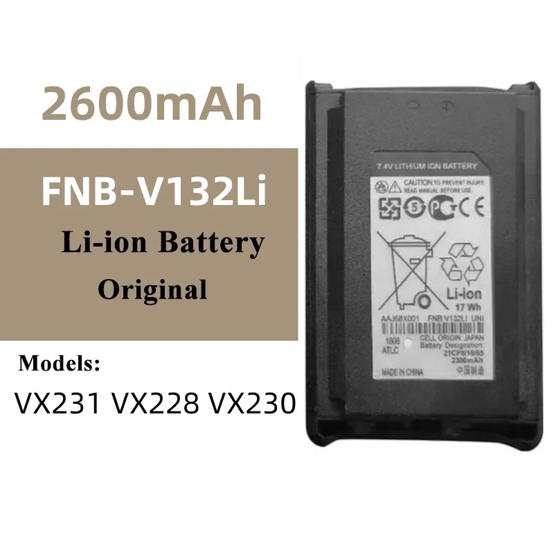 Аккумулятор FNB-V132Li 2600 мАч Walkei Talkie, литиевая батарея для VX231 VX228 VX230, двухсторонняя Cb радиосвязь, фитинги машины
Аккумулятор FNB-V132Li 2600 мАч Walkei Talkie, литиевая батарея для VX231 VX228 VX230, двухсторонняя Cb радиосвязь, фитинги машины