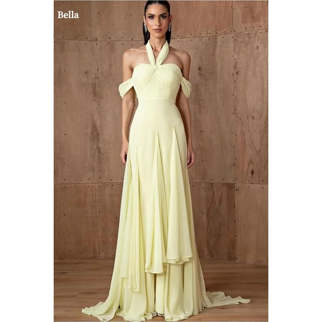 Bella Customized Yellow Halter Neck Off The Shoulder robes de soirée Chiffon Party Dresses Strapless Floor-Length Prom Dress
Bella Customized Yellow Halter Neck Off The Shoulder robes de soirée Chiffon Party Dresses Strapless Floor-Length Prom Dress