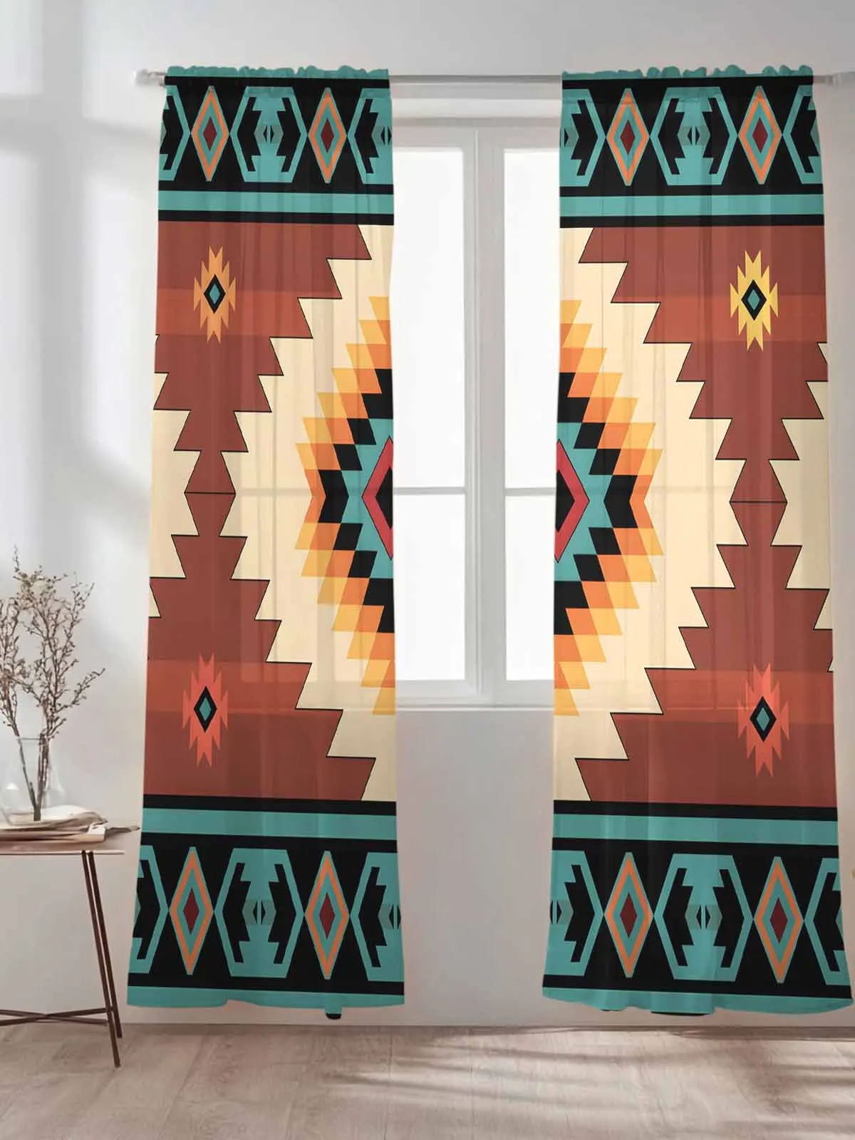 Vintage Teal Red Tribal Geometric Art Tulle Sheer Curtains for Living Room Bedroom Kitchen Decoration Voile Organza Curtains
Vintage Teal Red Tribal Geometric Art Tulle Sheer Curtains for Living Room Bedroom Kitchen Decoration Voile Organza Curtains