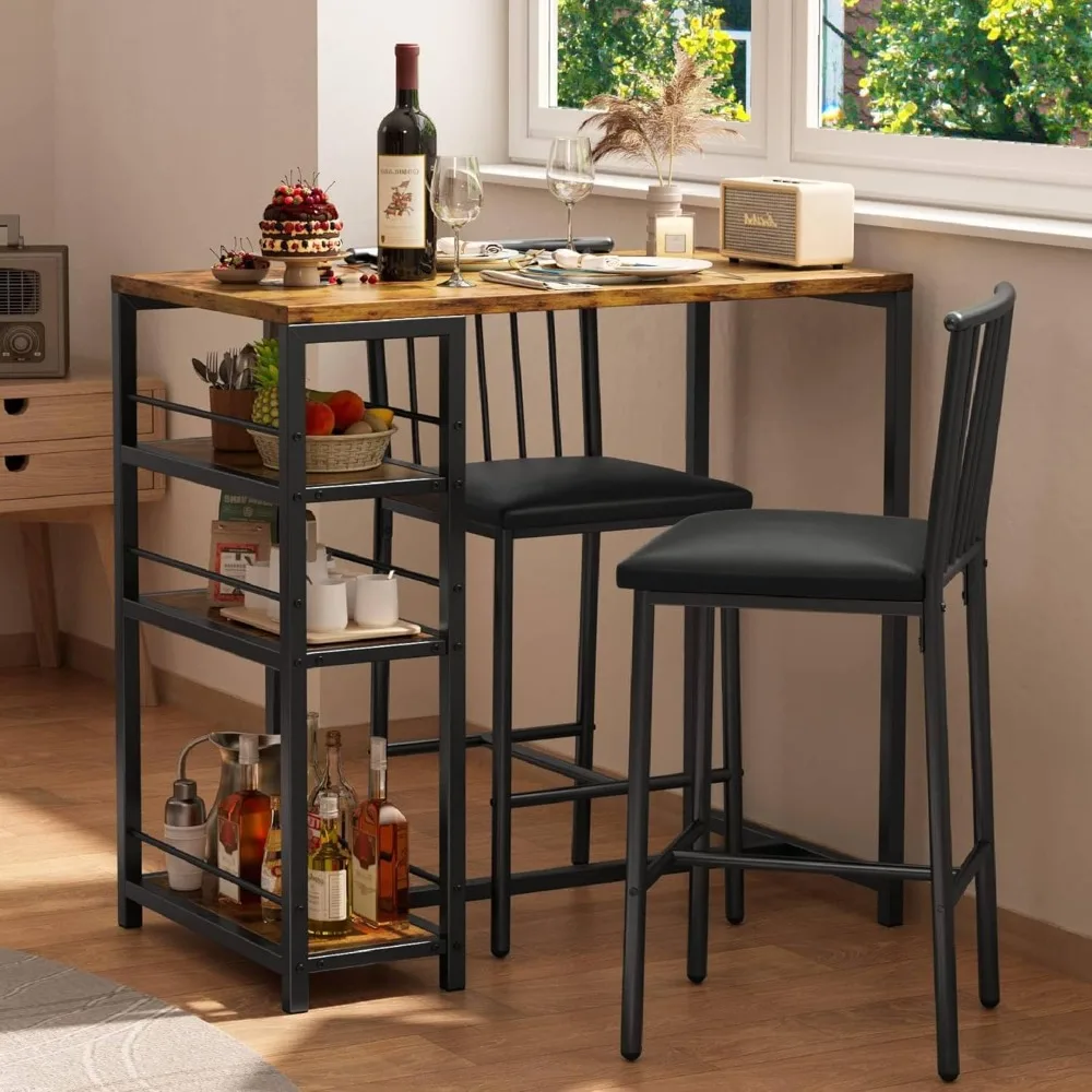 Dining Table Set for 2 with 3 Storage Shelves, Kitchen Table and Chairs with PU Cushion Chairs & Thick Wood Top
Dining Table Set for 2 with 3 Storage Shelves, Kitchen Table and Chairs with PU Cushion Chairs & Thick Wood Top