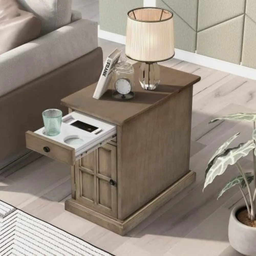 Vintage End Table Side Table with USB Ports, Wooden Nightstand with Multifunctional Drawer with Cup Holders, Classic Vint
Vintage End Table Side Table with USB Ports, Wooden Nightstand with Multifunctional Drawer with Cup Holders, Classic Vint