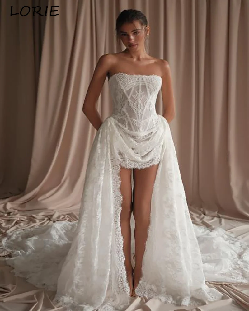 LORIE 3D Flower Hi-Lo Wedding Dresses Pleat Strapless Boho Party Gowns Backless Mermaid Bridal Gown vestidos de noviaCustomized
LORIE 3D Flower Hi-Lo Wedding Dresses Pleat Strapless Boho Party Gowns Backless Mermaid Bridal Gown vestidos de noviaCustomized