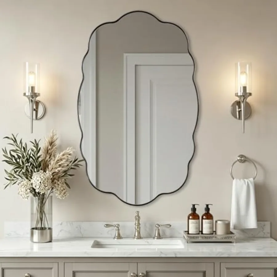Brushed Nickel Bathroom Mirror, 30x48 Inch Large Silver Wavy Vanity Mirror, Unique Oval Bathroom Vanity Mirror with Sophisticat
Brushed Nickel Bathroom Mirror, 30x48 Inch Large Silver Wavy Vanity Mirror, Unique Oval Bathroom Vanity Mirror with Sophisticat