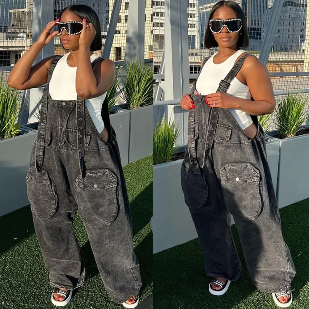 Women's Clothing Personalized Street Big Pocket Wide-leg Pants Loose Suspender Jeans Women
Women's Clothing Personalized Street Big Pocket Wide-leg Pants Loose Suspender Jeans Women