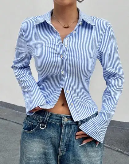 Elegant Women's Slim Fit Striped Shirt Casual Autumn Sexy Blouse Temperament Cardigan Fashion 2026
Elegant Women's Slim Fit Striped Shirt Casual Autumn Sexy Blouse Temperament Cardigan Fashion 2026