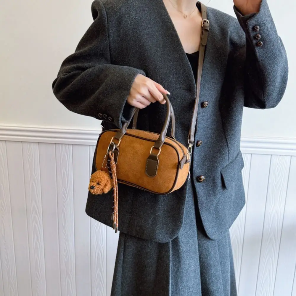 Portable PU Leather Suede Bowling Bag Solid Color Handbag Small Square Bag Korean Style Large Capacity Shoulder Bag Shopping 
Portable PU Leather Suede Bowling Bag Solid Color Handbag Small Square Bag Korean Style Large Capacity Shoulder Bag Shopping