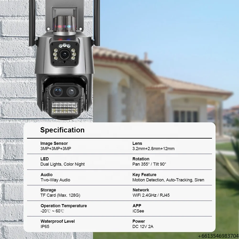 9MP 4K Outdoor CCTV Security Camera 3 Three Lens Dual Screen ICSee Wireless WiFi PTZ 8X Zoom HD Surveillance IP Network Camera
9MP 4K Outdoor CCTV Security Camera 3 Three Lens Dual Screen ICSee Wireless WiFi PTZ 8X Zoom HD Surveillance IP Network Camera