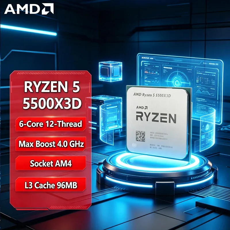 AMD Ryzen 5 5500X3D R5 5500X3D CPU 6-Core 12-Thread 4.0GHz Unlocked Desktop Processor Socket AM5 Gaming CPU Without Package
AMD Ryzen 5 5500X3D R5 5500X3D CPU 6-Core 12-Thread 4.0GHz Unlocked Desktop Processor Socket AM5 Gaming CPU Without Package