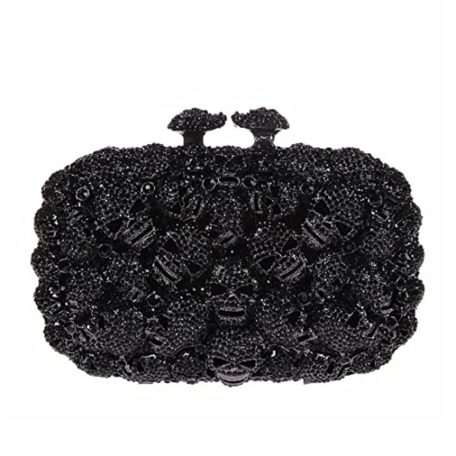 Evening clutch for party and prom use, glitter skull and rhinestone-embellished PU leather, black, sparkling crystal and diamon
Evening clutch for party and prom use, glitter skull and rhinestone-embellished PU leather, black, sparkling crystal and diamon
