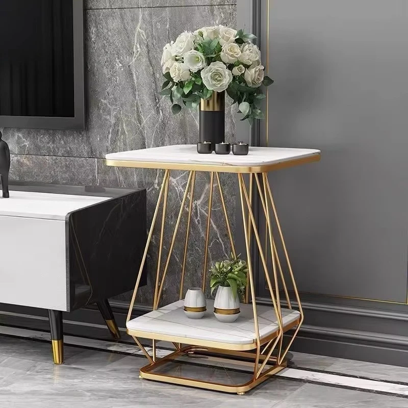 Quartz stone table top, open frame, small coffee table with storage rack
Quartz stone table top, open frame, small coffee table with storage rack