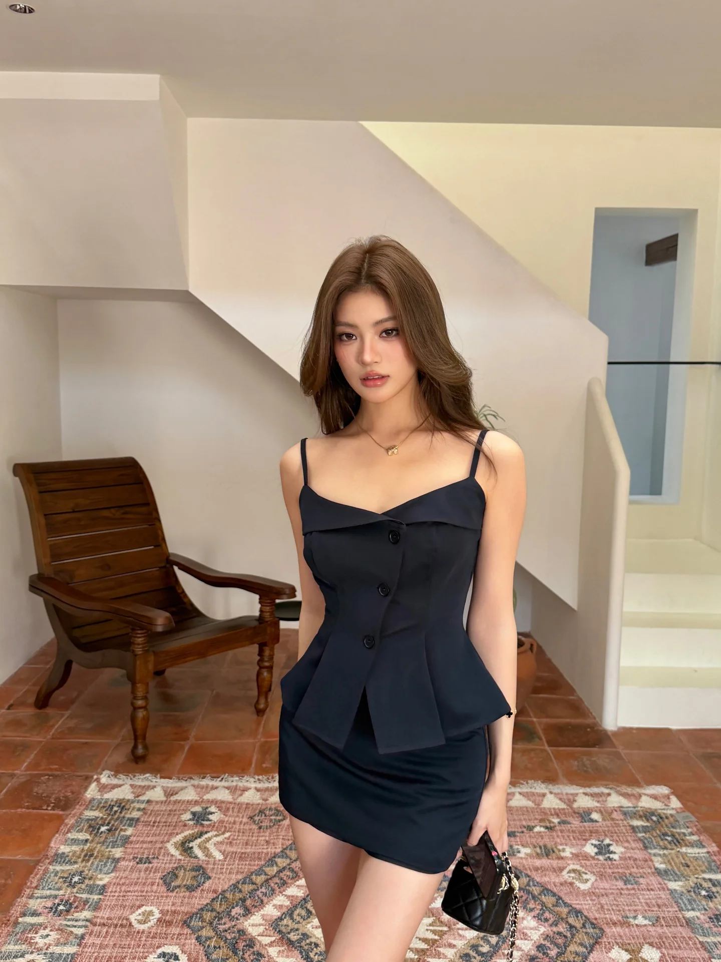Deep Blue Suit Jacket And Vest Set Women's Short Half Skirt Two-Piece Ensemble Good Wang Evening in Ink Color Polyester Fabric
Deep Blue Suit Jacket And Vest Set Women's Short Half Skirt Two-Piece Ensemble Good Wang Evening in Ink Color Polyester Fabric