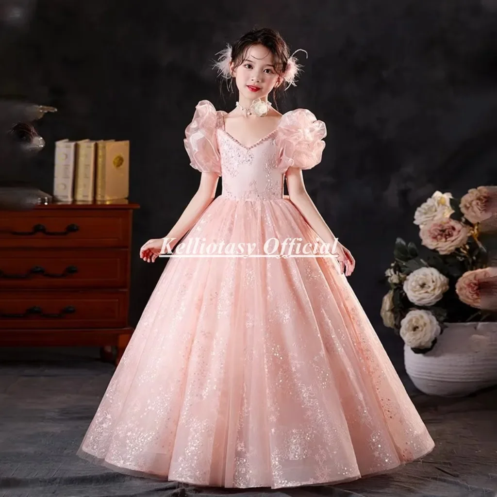 Customized Flower Girl Dress Pink Color Bubble Sleeves Shiny Sequined Lace Aline Children Piano Performance Dresses Party LZ011
Customized Flower Girl Dress Pink Color Bubble Sleeves Shiny Sequined Lace Aline Children Piano Performance Dresses Party LZ011